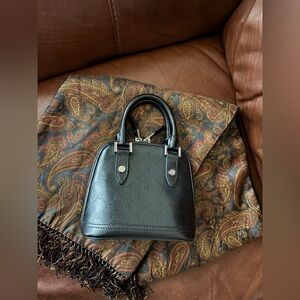 Brooks Brothers Small Leather Satchel Handbag and Silk/wool Scarf Bundle